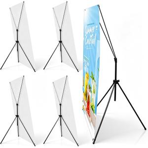 Zonon 4 Pcs X Banner Stand Adjustable Fit 23 x 63 to 32 x 78 Inch X Frame Banner Stand for Stores Tradeshow Restaurant Event Birthday Party Outdoor Activities Booth Display