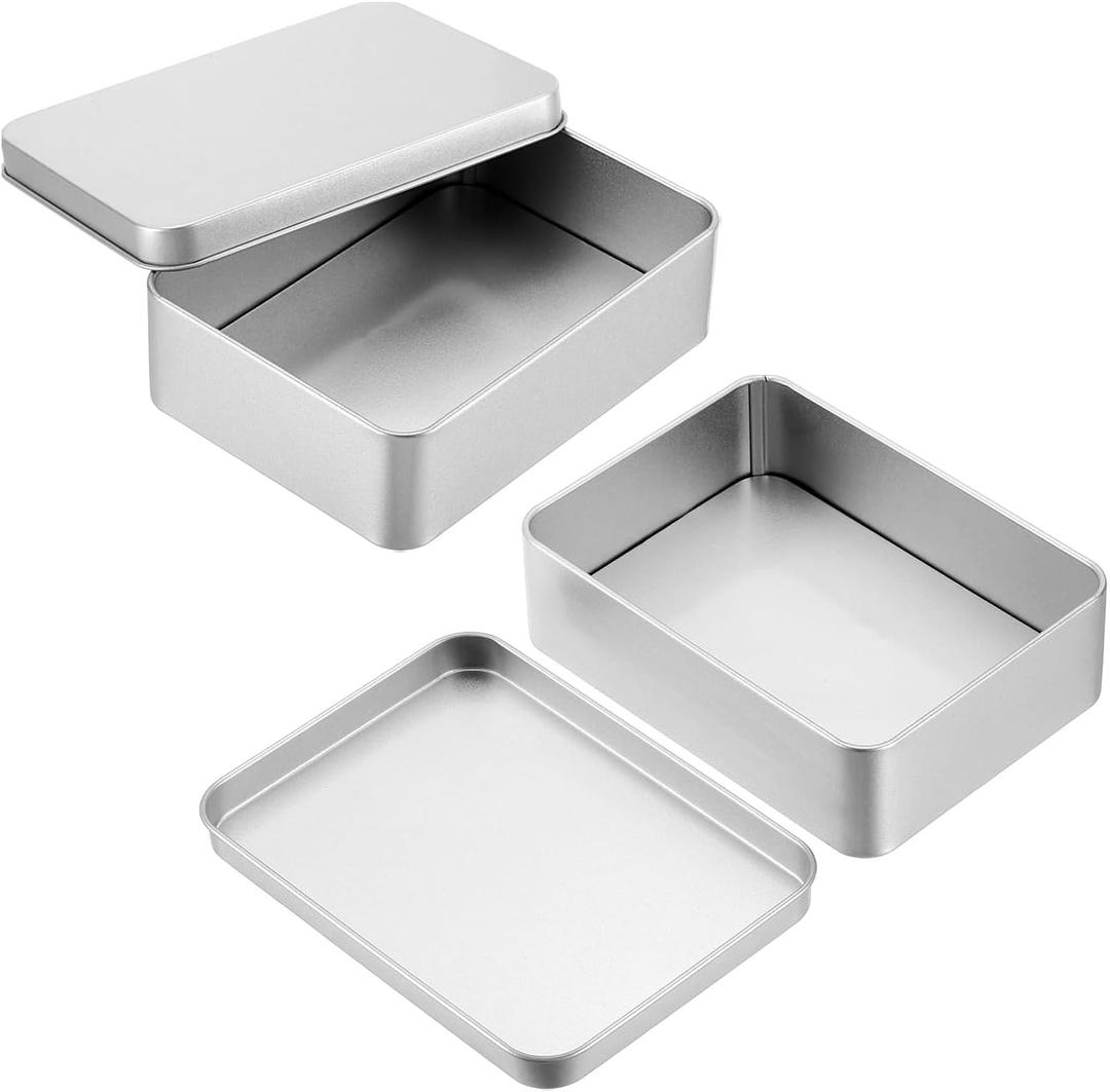 PATIKIL 2 Pcs Metal Tin Box, 5.1 x 3.7 x 1.4 Inch Rectangular Storage Tin Box with Lid Portable Tinplate Container for Home Organizer Crafts Gifts Keys Cookies Cards Candles Storage