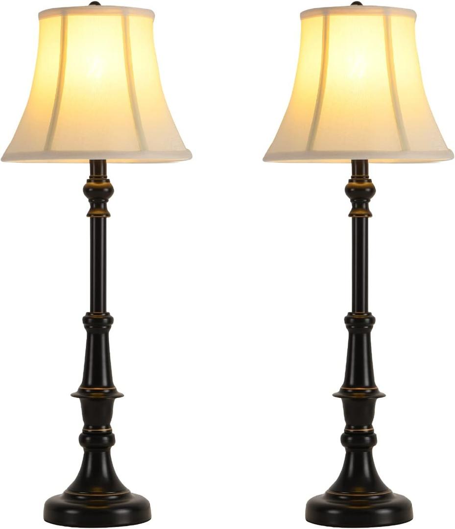 2 Pack Vintage Style Buffet Table Lamp, Traditional Bedside Lamps, Tall Table Lamp Set of Two for Living Room, Bedroom