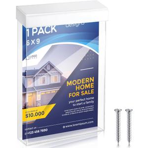 Thyle 6 x 9 Inch Outdoor Brochure Holder with Lid Acrylic Wall Mount Literature Box with Self Closing Lid Waterproof Clear Heavy Duty with Screws for Flyer Document Pamphlet Display (White)