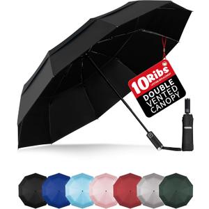 Yoobure Windproof Travel Umbrella, Automatic Umbrellas for Rain - Compact Folding Umbrella with UV Protection, Lightweight Portable Design for Backpack/Walking/Car, Sun & Storm Ready (Double Vented Canopy-Black)