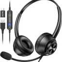 USB Headset with Microphone for PC, Computer Headset with Mic, Wired Headset with USB-A & Type-C, Mute, In-Line Controls Call Center Headphone for Work PC Laptop Office Phone Meeting Zoom Skype