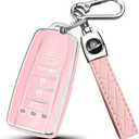 FT FUNTOR 5 buttons Key Fob Cover with Leather Keychain for Acura, Premium TPU Case for ILX MDX RDX RLX TLX (B-Pink)