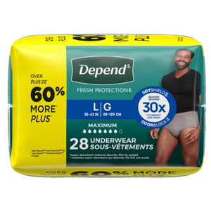 Depend Fresh Protection Adult Diapers, Incontinence Underwear for Men, Disposable, Maximum, Large, Grey, 28 Count