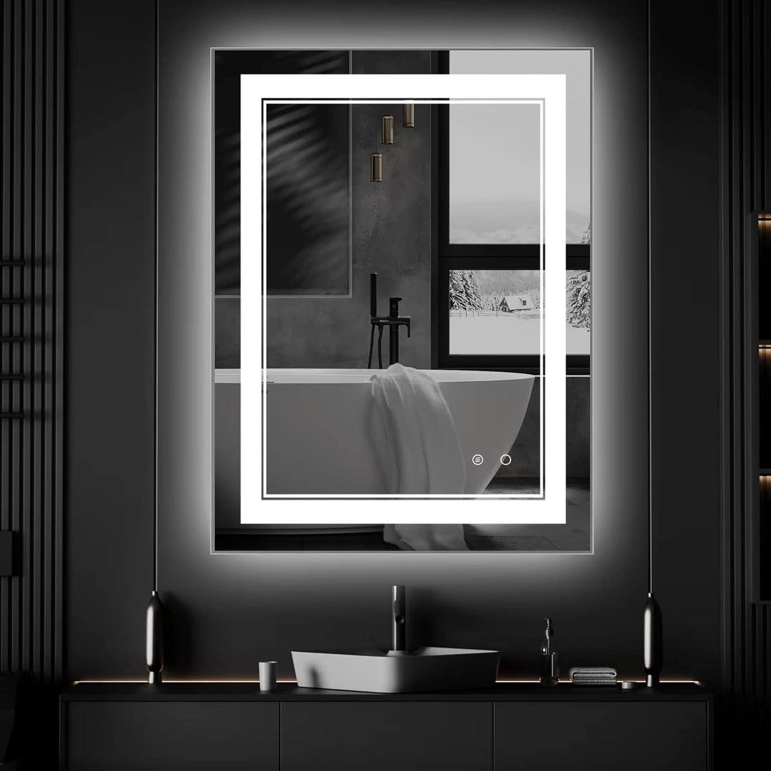 30" x 22" LED Bathroom Mirror with Lights, LED Mirror for Bathroom, Lighted, Anti-Fog, Dimmable Adjustable, 3 Colors, Vertical/Horizontal, CRI90+,Touch Button, Memory