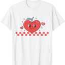 Cute Retro Checkered Apple with Face Teacher Heart Trendy T-Shirt Large