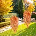 4Pcs Artificial Fall Flowers for Outdoors, UV Resistant Faux Mums Plants, Silk Fake Hanging Flowers for Autumn Porch Planter Patio Yard Garden Decor (Orange Yellow)