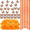 Yunsailing 96 Pcs Day of The Dead Decoration Set 6 Pcs 5 ft Artificial Marigold Flowers Garland 30 Pcs Monarch Butterfly Decor 60 Pcs Mexican Flowers Decor for Dia De Los Wedding (Deep Orange)