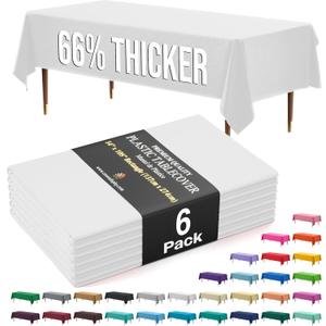 Exquisite Party Solids 66% Thicker Premium Plastic Table Cloth Rectangle Table Cover 0.5 Mil 6 Pack White Table Cloth 54 Inch x 108 Inch Disposable Tablecloth Won't Tear Easily Like Cheap Thin Brands