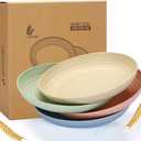 K Y KANGYUN 10 Inch Unbreakable Wheat Straw Dinner Plates, Set of 4 - Dishwasher Safe, BPA Free, Lightweight