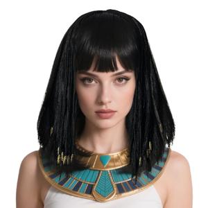 Long Black Bob Wig with Bangs Braided Wig Egyptian Wigs Hair Accessories Headpiece Women