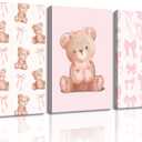 3Pcs Pink Teddy Bear Canvas Wall Art Coquette Bow Wall Decor Pictures Cute Animal Nursery Posters Prints for Baby Girls Room Bedroom Home Decorations