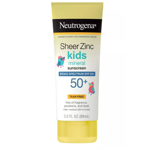 Neutrogena Kids Mineral Sunscreen Sheer Zinc Oxide Lotion, Broad Spectrum SPF 50 with UVA/UVB Protection, Water Resistant for 80 Minutes, Fragrance and Tear Free, 3 FL OZ