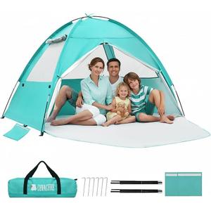 COVACURE 2026 New Upgraded Beach Tent Sun Shelter - UPF 50+ UV Protection Beach Shade for 3-4 Person, Waterproof & Lightweight, Easy Setup Portable Sun Canopy for Camping, Fishing, Beach (Green)