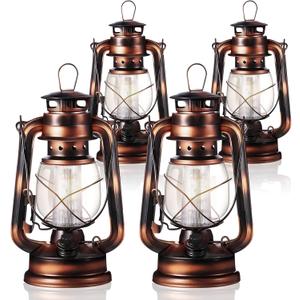 Hortsun 12 Pieces 8 Inch Vintage LED Hurricane Lantern 12 Warm LEDs and Dimmer Switch Battery Operated Farmers Hanging Lantern for Indoor Outdoor Camping Usage Decor