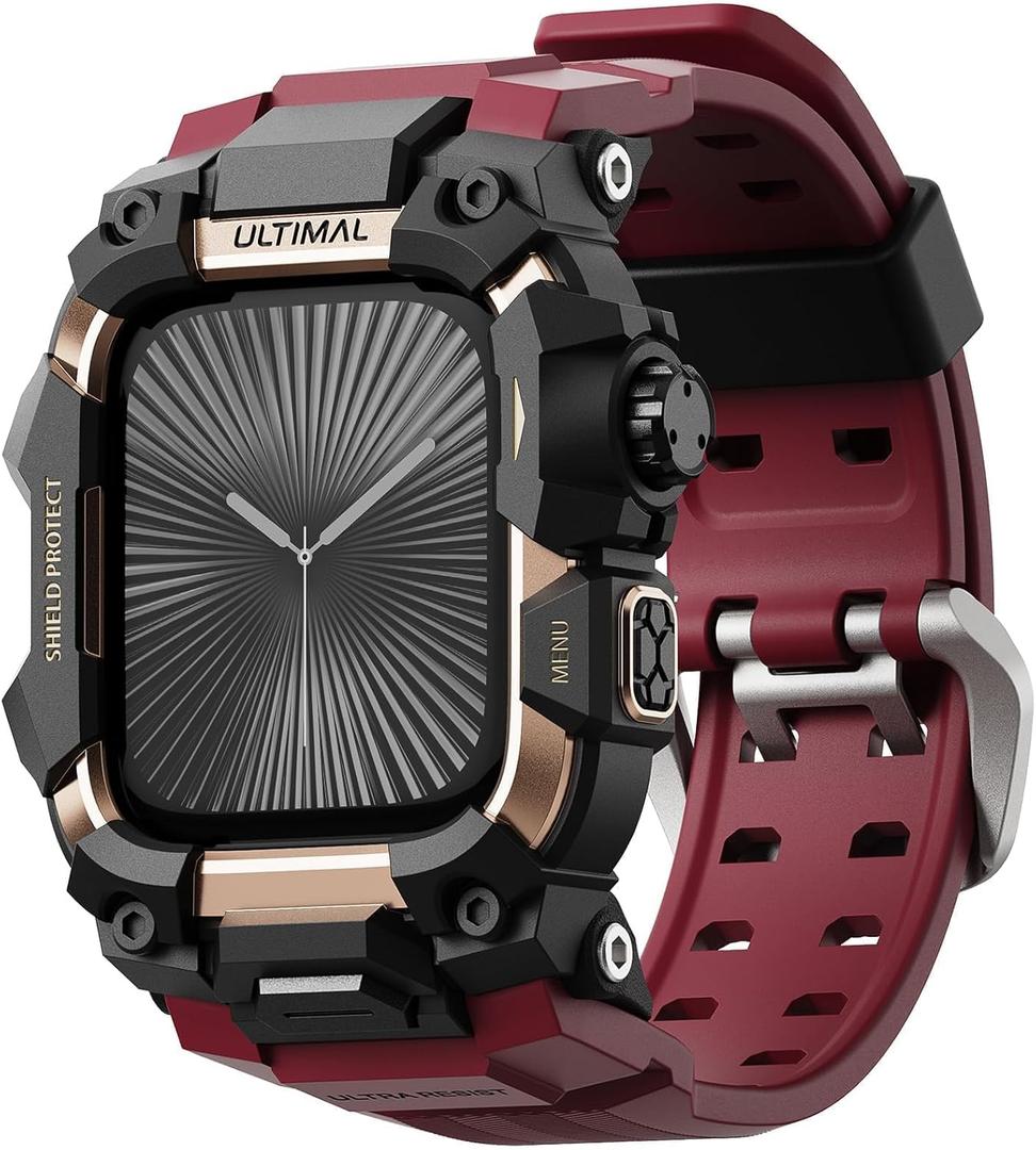ULTIMAL Rugged Case with Band for Apple Watch 46mm,Compatible with Apple Watch Series 11/10, Military Grade Shockproof Bumper Cover for iWatch Tactical Band Men (46mm,Red)