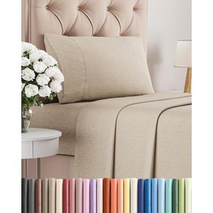 Twin Size 3 Piece Sheet Set - Comfy Breathable & Cooling Sheets - Hotel Luxury Bed Sheets for Women & Men - Deep Pockets, Easy-Fit, Soft & Wrinkle Free Sheets - Heathered Beige Oeko-Tex Bed Sheet Set