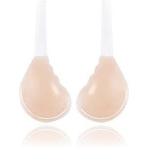 Invisible Lift Sticky Bra for Large Breasts - Women's Seamless Backless Strapless Push Up Adhesive Silicone Bra (Beige, L)