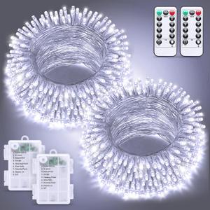 JMEXSUSS 2 Pack White Battery Operated Christmas String Lights, Each 33ft 100 LED Wedding Lights Outdoor Indoor, with 8 Modes Remote Waterproof