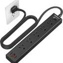 Flat Plug Power Strip, 6 Ft Ultra Thin Extension Cord, Surge Protector with 5 Outlets & 3 USB Ports (2 USB C), 1700 Joules, Wall Mount, Desktop Charging Station for Home Office Dorm, Black