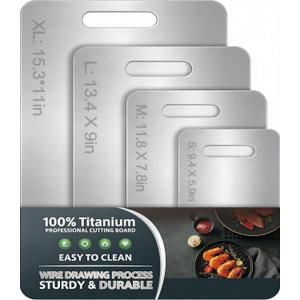 Titanium Cutting Board Set of 4 for Kitchen, 100% Pure Titanium Double-Sided Cutting Boards, Safe Metal Chopping Boards for Meat, Fruit & Vegetables, Easy to Clean
