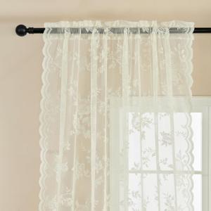 Lace Curtains 84 Inches Long 2 Panels Victorian Floral Sheer Curtains for Living Room Bedroom Rod Pocket Light Filtering Drapes Cream Vintage Window Curtains Decor, 52x84 Ivory