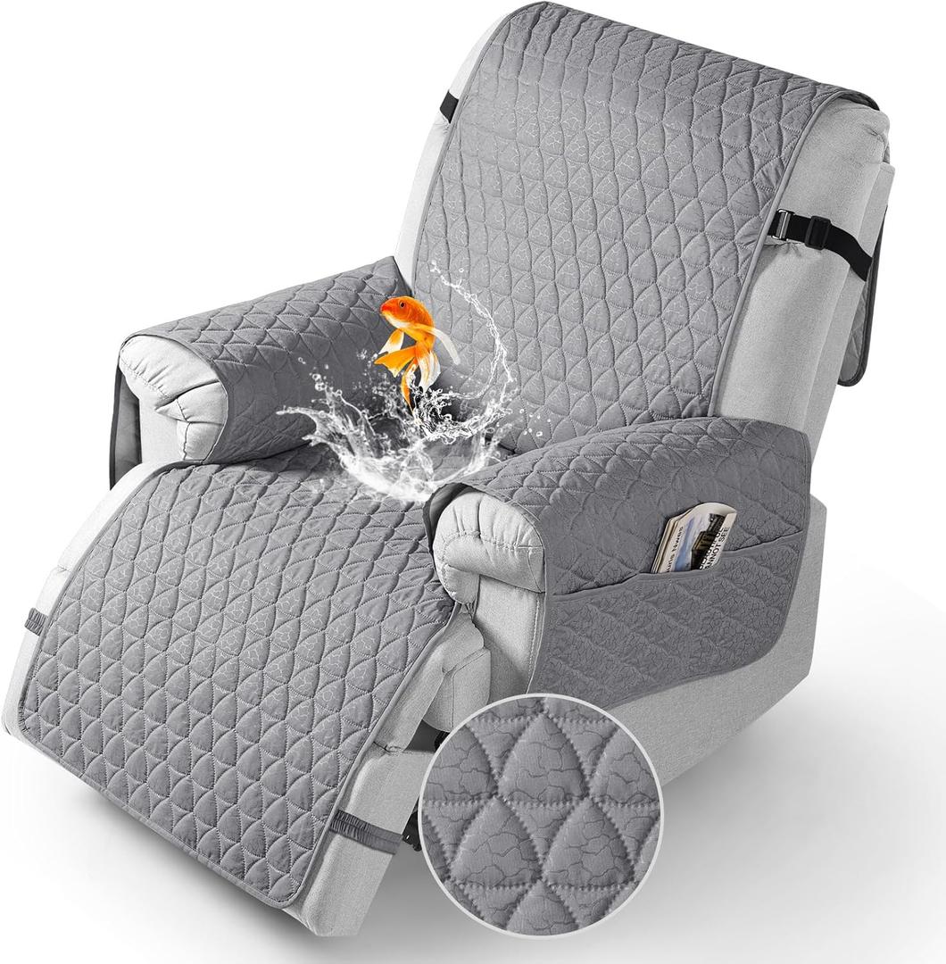 TAOCOCO 100% Waterproof Recliner Cover - Recliner Cover with Non-Slip Granule, Recliner Chair Covers with Elastic Band, Recliner Chair Covers for Reclining Chair(Light Gray, Small-22'')