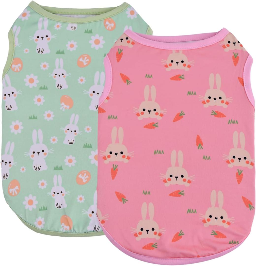 2-Pack Easter Dog Shirt Puppy Shirts with Bunny Egg Carrot Patterns Dog Rabbit Clothes Outfit Cotume Easter Pet Sleeveless T-Shirt Tank Tops Vest for Small Medium Large Dogs 3XL