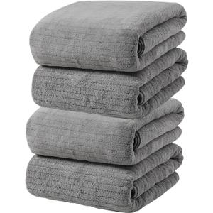Soft Coral Velvet Luxury Towel Set of 4, Hotel Quality, Quick Drying, Highly Absorbent Bath Sheets, 29.5" x 13.8" Large Bath Towels, for Home, Gym, Hotel, Spa, Travel, Daily Use
