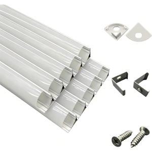 U Shape LED Aluminum Channel System, 10-Pack, 3.3ft/1Meter, Silver with Milky White Cover, Includes End Caps and Mounting Clips