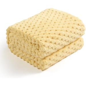 Excervent Flannel Fleece Throw Blanket (50x70 inches), Hexagon Jacquard Decorative Fuzzy Blankets for Household, Camping, and Travel, Super Soft Cozy, Suitable for All Seasons, Light Yellow