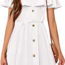 Arshiner Girls Dresses Summer Spaghetti Strap Cold Shoulder Ruffle Button Down A Line Dresses (7-8 Years, White)