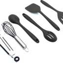 Mini Silicone Kitchen Utensils Set 6-Piece Black, Space-Saving Cooking Tools, Kid-Safe Cookware, Travel, Small Kitchen Utensil Set for Camping & RV