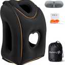 Sunany Travel Pillow, Upgraded Plane Pillow for Long Flights, Inflatable Neck Pillow Used for Airplanes,Cars,Buses,Trains,Office Napping with Eye Mask,Earplugs (Black) (Medium, Black (Head Heart-Shape&sloping Base))