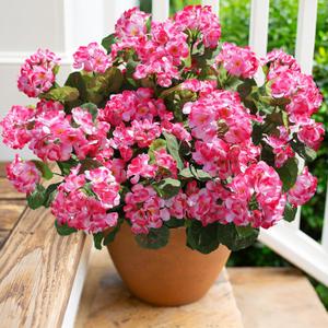 Artificial Geranium Fake Flowers for Outdoors Decoration, 6 Bundles Silk Geraniums Pink Flower UV Resistant Look Real Faux Plants for Front Door Garden Porch Planter Patio Balcony Yard Indoor Home