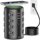 Power Strip Tower Surge Protector, TenTrend 16 Outlets and 5 USB Ports (2 USB-C), 2000 Joules Charging Station, 10FT Flat Plug Extension Cord for Home Office Dorm Room Essentials, Black