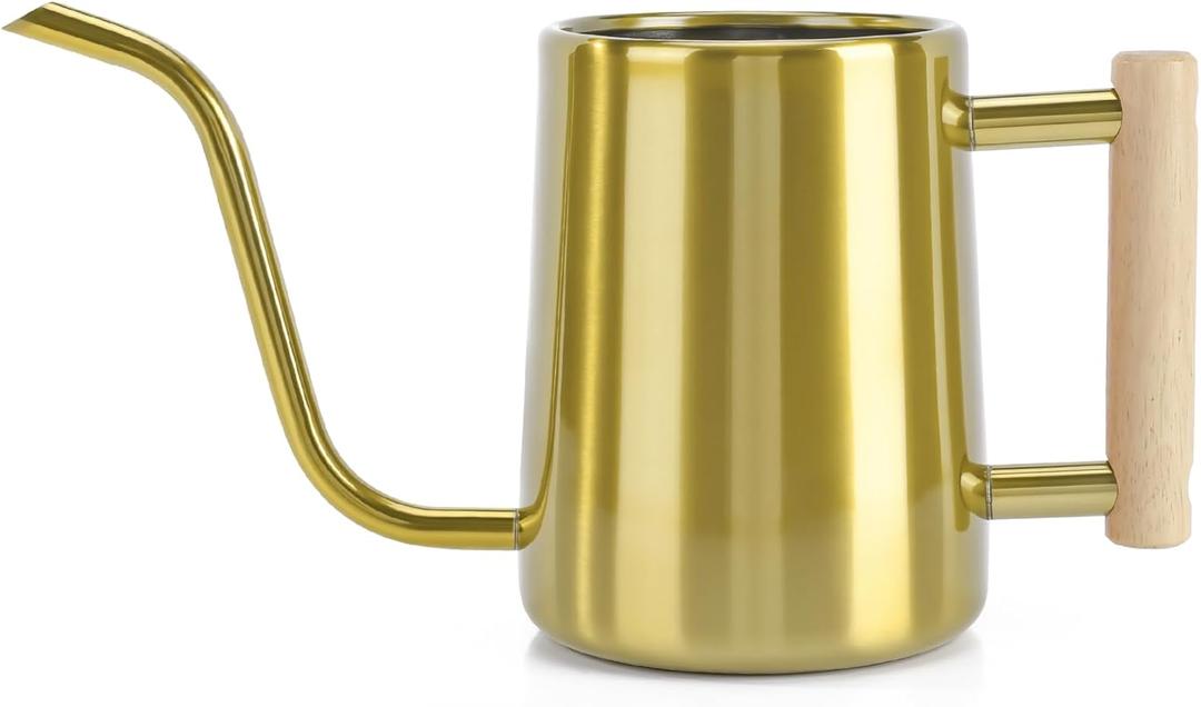 Watering Can Indoor Plants, 35 oz/1000 ml Metal Stainless Steel Watering Can Pot with Long Spout for Indoor House Plants Bonsai Outdoor Garden Flower Decorative (Gold)