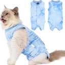 2 Pack Cat Surgery Recovery Clothes for Female and Male, Soft Cat Spay Shirts Suit, Comfortable Kittens Pajamas Onesie, Adjustable Fit to Stop Licking, Blue L