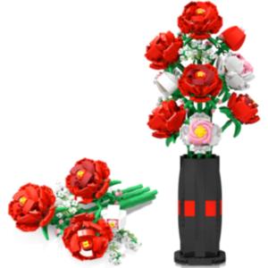 Roses Flowers Bouquet Building Kit: 880 Pcs Artificial Flower Toy with Vase Christmas Valentine Mother's Day Anniversary Birthday Gift Ideal for Women Her Adult Teen