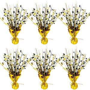 FUBININA 6 Pack 2026 Graduation Table Centerpiece Party Decoration Metallic Foil Spray Centerpiece Glitter Decor Star Tabletop for Graduation New Year Birthday Holiday Party Favor, Black and Gold