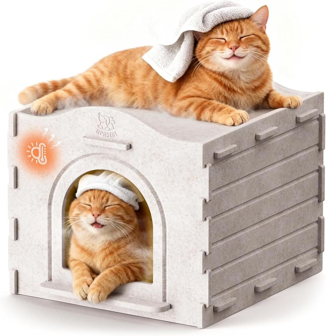 Apasiri Indoor Cat Houses for Indoor Cats, Warm Insulated Covered Cat Cave for IndoorCats House, Strong Scratch-Resistant Capacity, Sturdy Fiber, Compatible with Heating Pads, Cat (15"x15"x13")