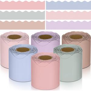 TaoBary 6 Rolls 196.8 ft Spring Classroom Bulletin Board Borders 2.25 Inches Scalloped Trim Bulletin Board Decorations for School Whiteboard Chalkboard Wall Valentine(Pastel Color,196.8 ft)