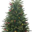 3ft Pre-Lit Mini Christmas Tree,Artificial Xmas Tree with 185 PE & PVC Mixed Branch Tips & 12 Red Berries & 10 Pinecone & 70 LED String Lights & Burlap Wrapped Base for Tabletop Desk,Battery Operated