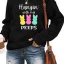 Ykomow Happy Easter Sweatshirt Women Long Sleeve Cute Bunny Rabbit Graphic Tees Pullover (M)