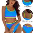 BMJL Women's High Waisted Bikini Sets Sporty Two Piece Swimsuits Color Block Cheeky High Cut Bathing Suits (M)