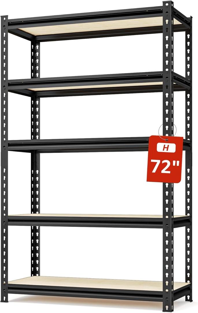 5 Tier Storage Shelves, 72" H x 36" W x 16" D Adjustable Metal Shelving Unit, Utility Rack, Heavy Duty Garage Storage Shelves for Warehouse, Basement, Kitchen, Pantry, Living Room, Black