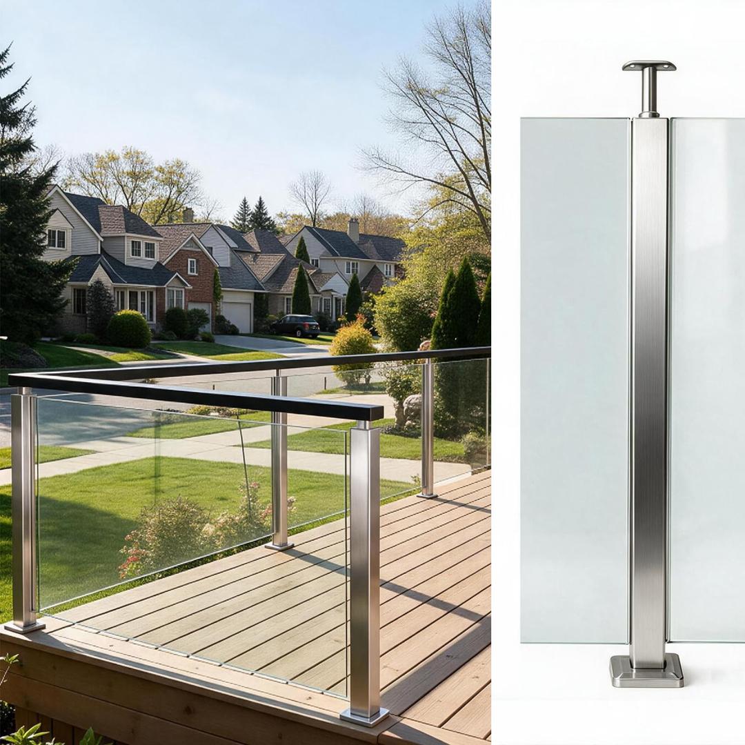 VOTWOOFV 43.5" Glass Railing Post,Middle Post with Top Handrail Bracket