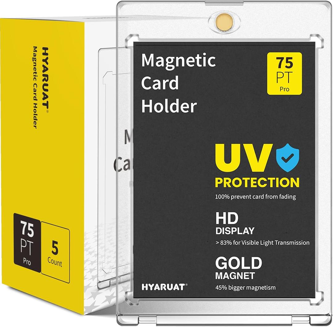 75pt Magnetic Card Holder - 5 Pack One Touch Card Holders for Trading Cards, Clear White