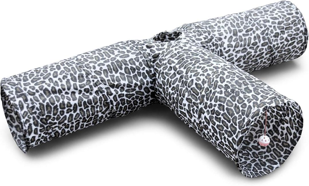 Feline Ruff 3 Way Cat Tunnel. Extra Large 12 Inch Diameter and Extra Long. A Big Collapsible Play Toy. Wide Pet Tunnel Tube for Rabbits, Kittens, Large Cats, and Dogs (Animal Print)
