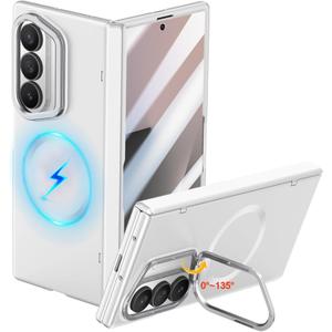 for Samsung Galaxy Z Fold 7 Case [Compatible with MagSafe], Built-in Camera Kickstand, Screen Protector & Hinge Protection, Full Body Slim & Light Magnetic Stand Phone Cover 5G, Silver